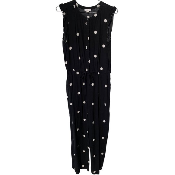 Loft Jumpsuit Size Small Flutter Sleeve Polka Dot Straight Leg Black White Rayon - Picture 2 of 7